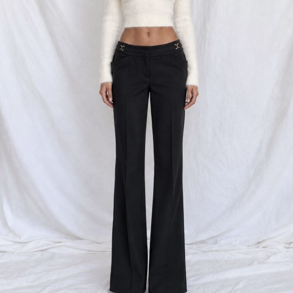 Vintage Y2K 90s Black Bootcut Flare Tailored Trouser Dress Pants Size M